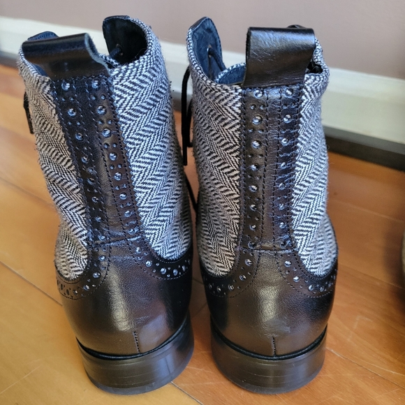 Giovanni Mens Gray Black Herringbone Lace Up Tweed Ankle Oxford Boots Size 8.5 - Picture 4 of 12